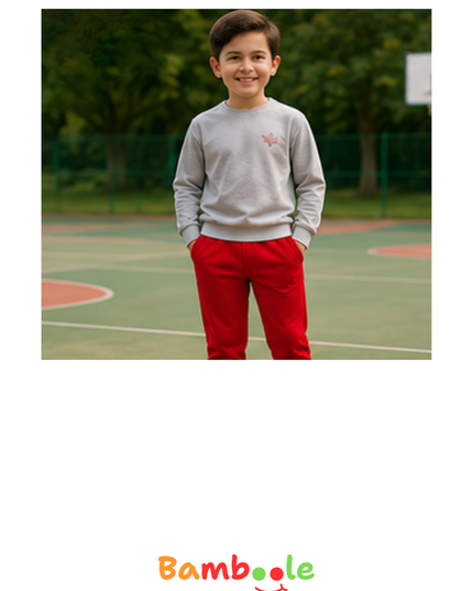 Pack Polerón Deportivo Gris y Pantalón Buzo Rojo DSO