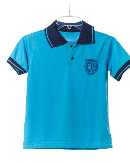 POLERA JERSEY CUELLO CELESTE MANGA CORTA