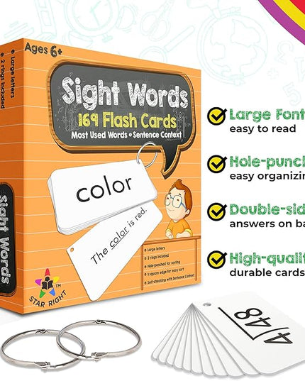 Flash Cards - Sight Words, 169 palabras de vista y oraciones